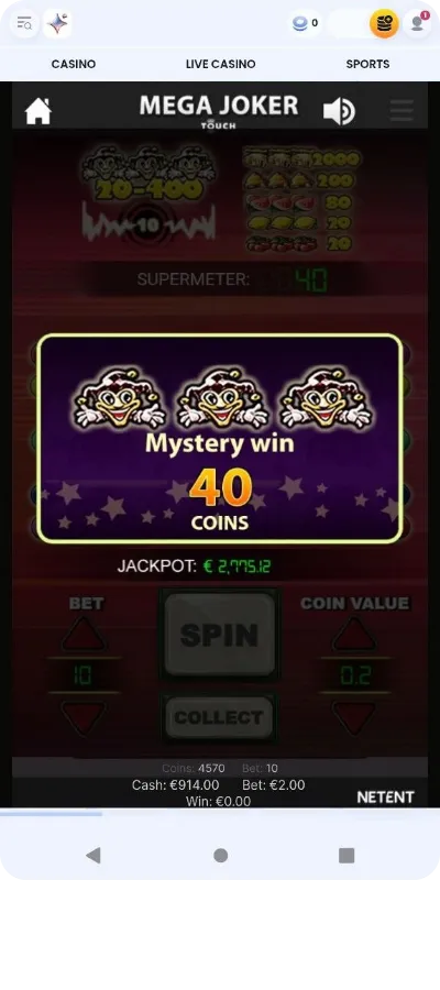 Mega Joker game winnings