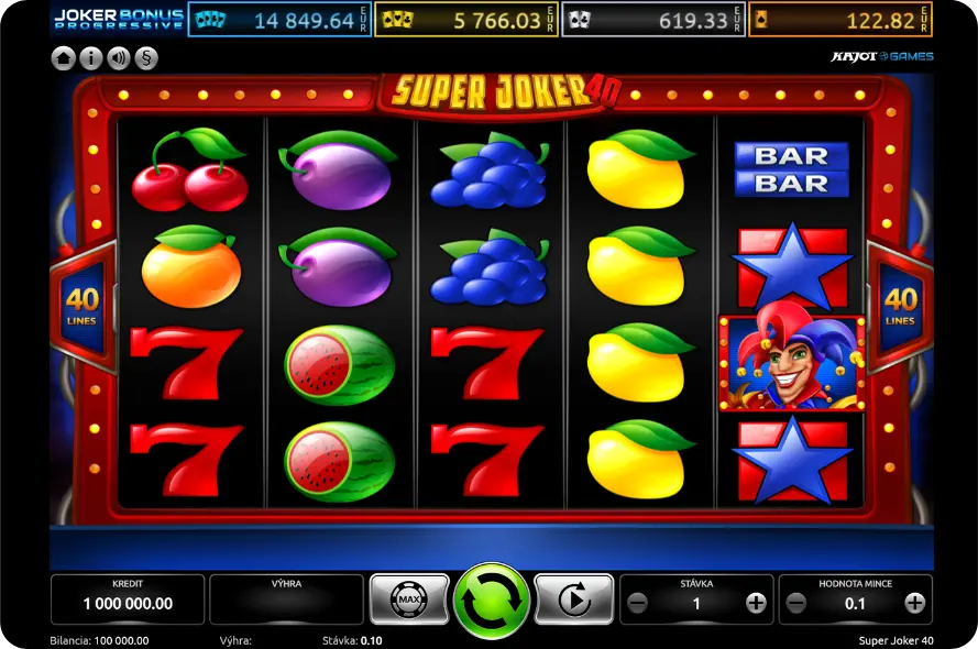Hlavná obrazovka automatu Super Joker 40 slot