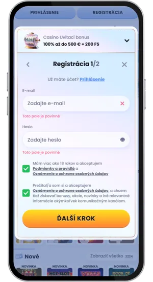 Rýchly registračný formulár pre nový herný účet