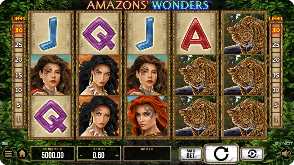 Hlavná obrazovka automatu Amazons' Wonders slot